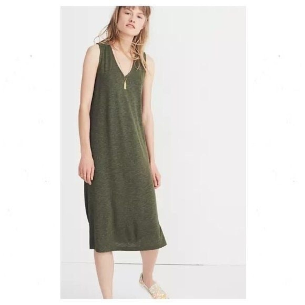 Madewell V Neck Jersey Tank Midi Dress army green - large